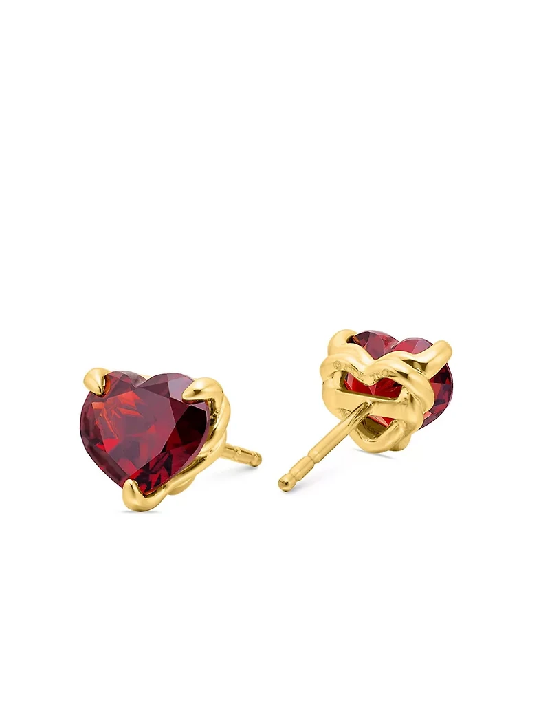Chatelaine® Heart Stud Earrings In 18k Yellow Gold With Garnet, 8mm