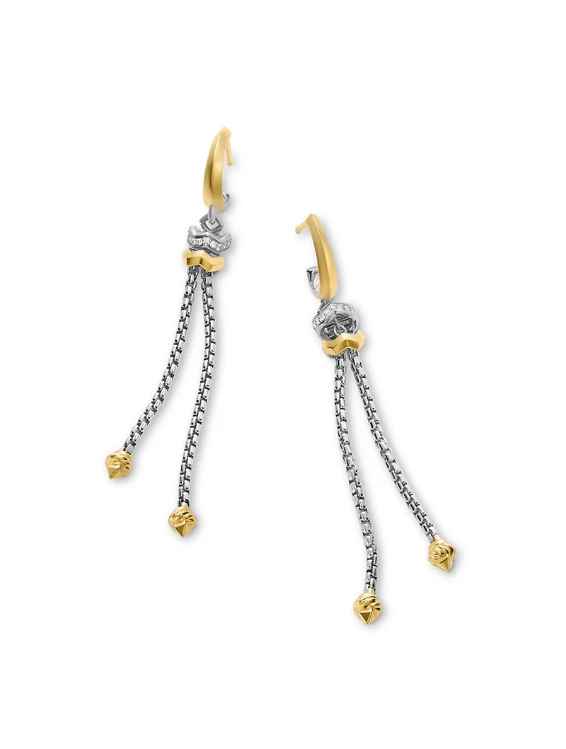 Zig Zag Stax™ Chain Drop Earrings In Sterling Silver With 18k Yellow Gold And Diamonds, 66mm