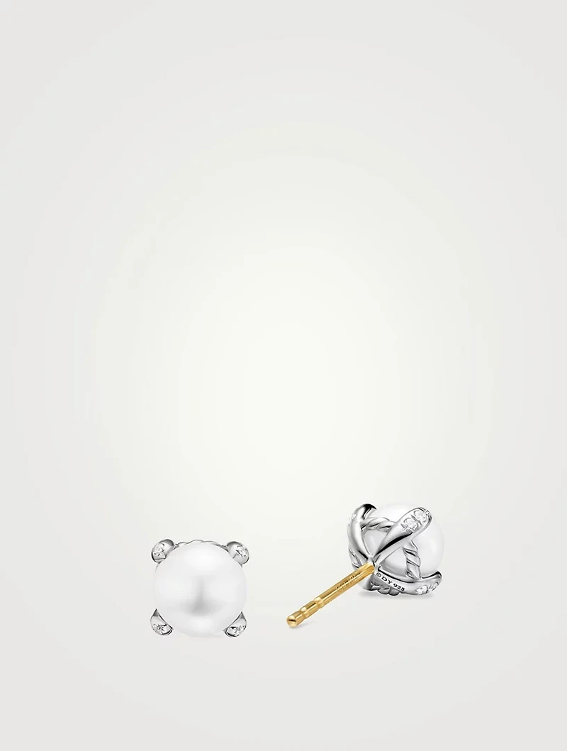 Pearl Classics Stud Earrings In Sterling Silver And Diamonds, 6.6mm