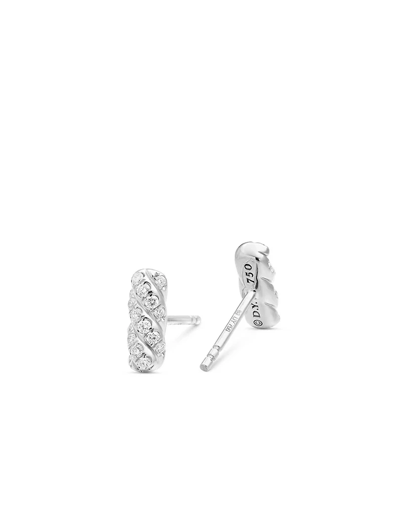 Cable Collectibles® Bar Stud Earrings In 18k White Gold With Diamonds, 9mm