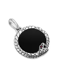 Ouroboros Amulet In Sterling Silver With Black Onyx And Ruby, 25mm