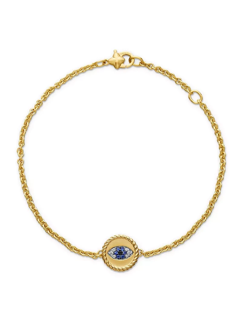 Cable Collectibles® Evil Eye Bracelet In 18k Yellow Gold With Pavé Sapphires And Diamonds, 2mm