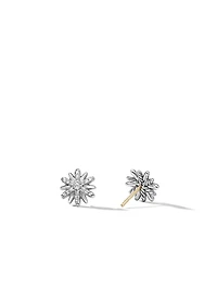 Petite Starburst Stud Earrings In Sterling Silver With Pavé Diamonds