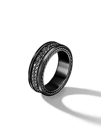 Streamline® Two Row Band Ring Black Titanium With Pavé Diamonds