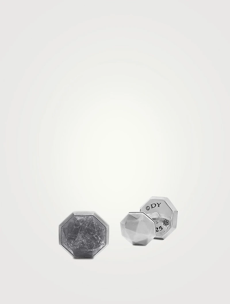 Meteorite Faceted Round Cufflinks In Sterling Silver, 16mm