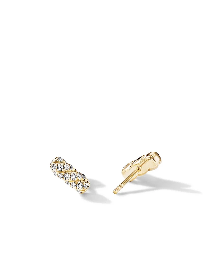 Cable Collectibles® Bar Stud Earrings In 18k Yellow Gold With Pavé Diamonds