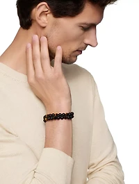 Spiritual Beads Two Row Woven Bracelet Black Onyx, Tiger’s Eye, Nylon And Sterling Silver, 8mm