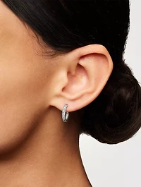 Petite Pavé Huggie Hoop Earrings In Sterling Silver With Diamonds, 14mm