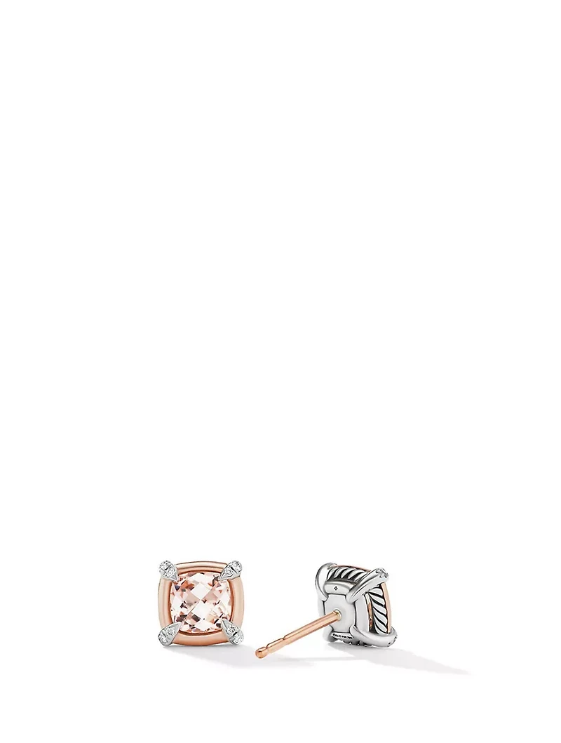 Petite Chatelaine® Stud Earrings In Sterling Silver With Morganite, 18k Rose And Pavé Diamonds