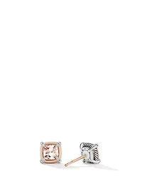 Petite Chatelaine® Stud Earrings In Sterling Silver With Morganite, 18k Rose And Pavé Diamonds