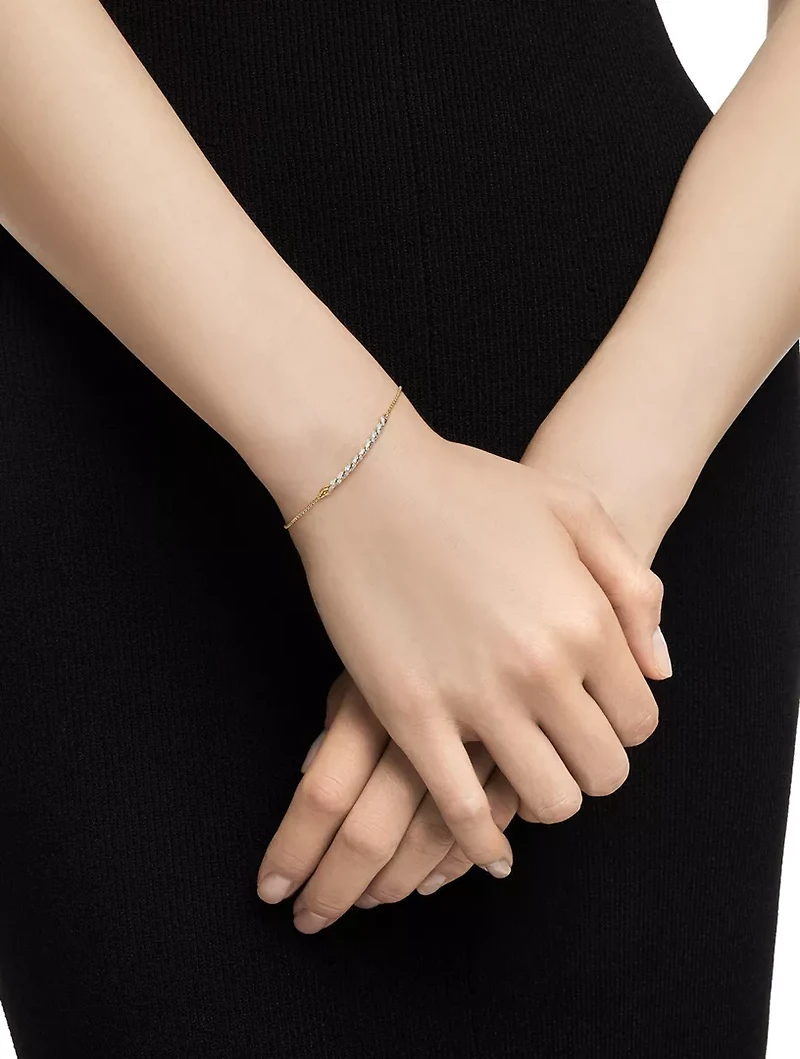 Petite Pavé Station Chain Bracelet In 18k Yellow Gold With Diamonds, 1mm
