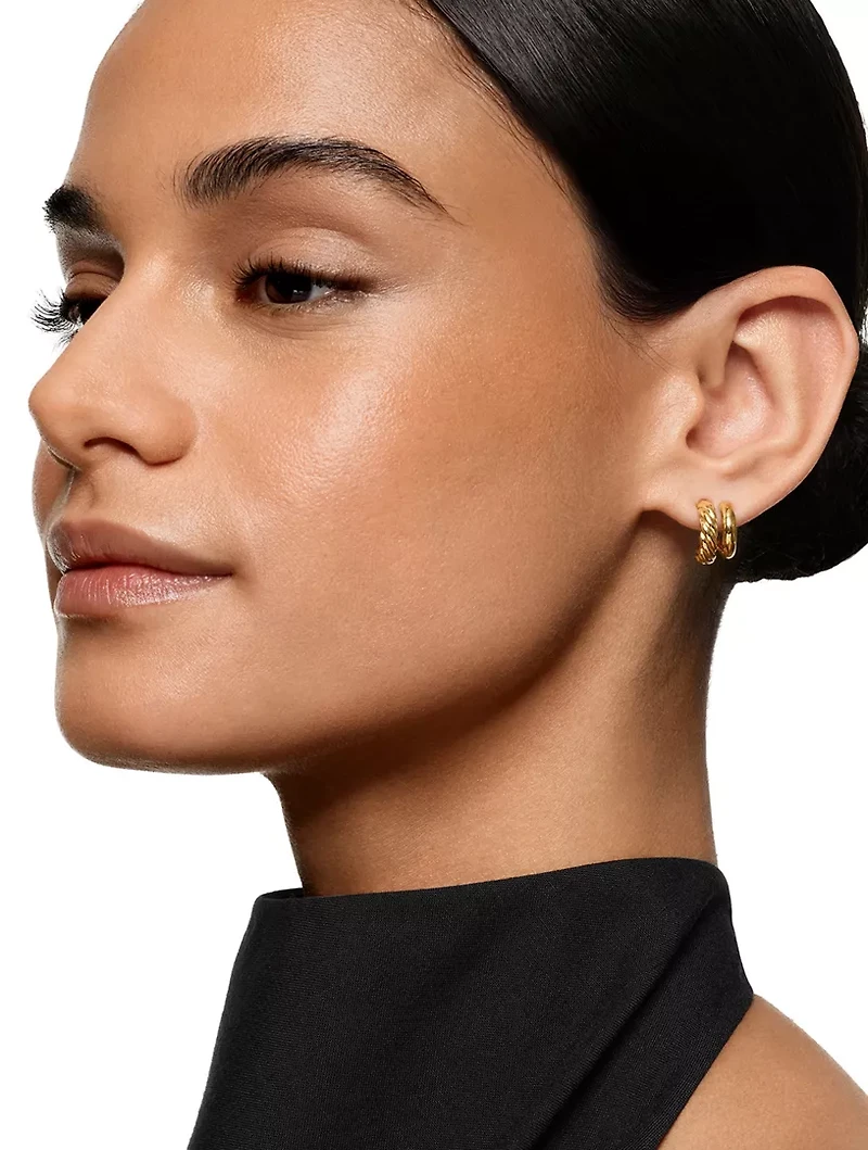 Dy Mercer® Double Hoop Huggie Earrings In 18k Yellow Gold, 13.5mm