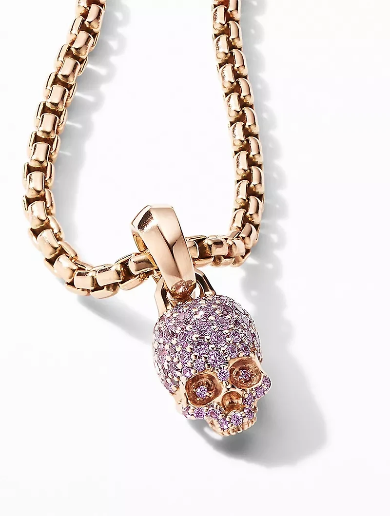 Skull Charm With Full Pavé Pink Sapphires And 18k Rose Gold