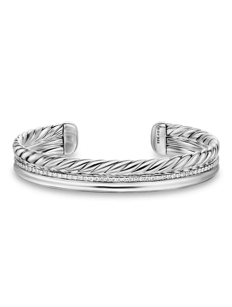 Dy Mercer® Three Row Cuff Bracelet Sterling Silver With Diamonds, 10.4mm