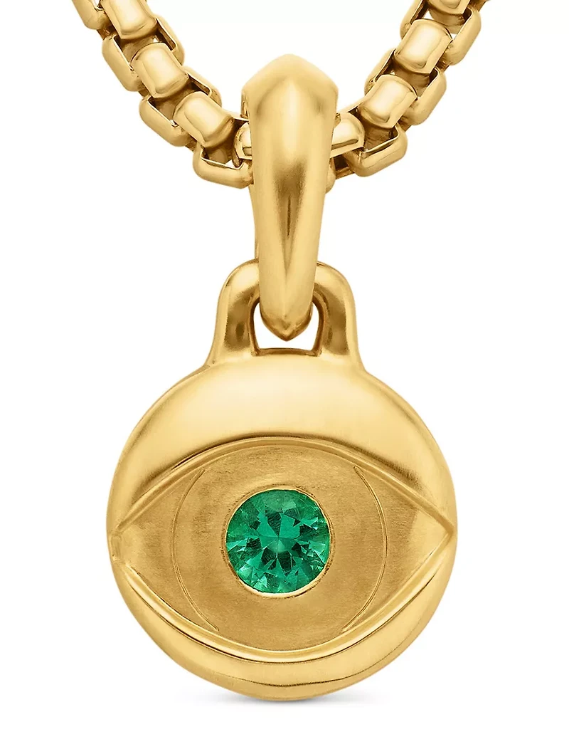 Evil Eye Amulet In 18k Yellow Gold With Emerald, 14.5mm