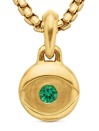 Evil Eye Amulet In 18k Yellow Gold With Emerald, 14.5mm