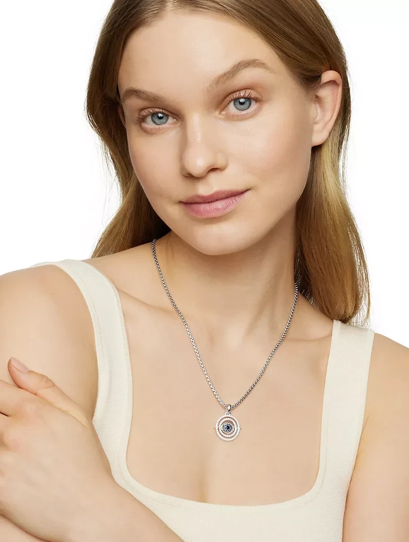 Evil Eye Mobile Amulet In 18k White Gold With Pavé Blue Sapphires And Diamonds, 20.5mm