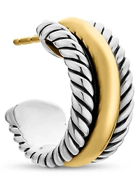 Cable Collectibles® Huggie Hoop Earrings In Sterling Silver With 14k Yellow Gold, 15.6mm
