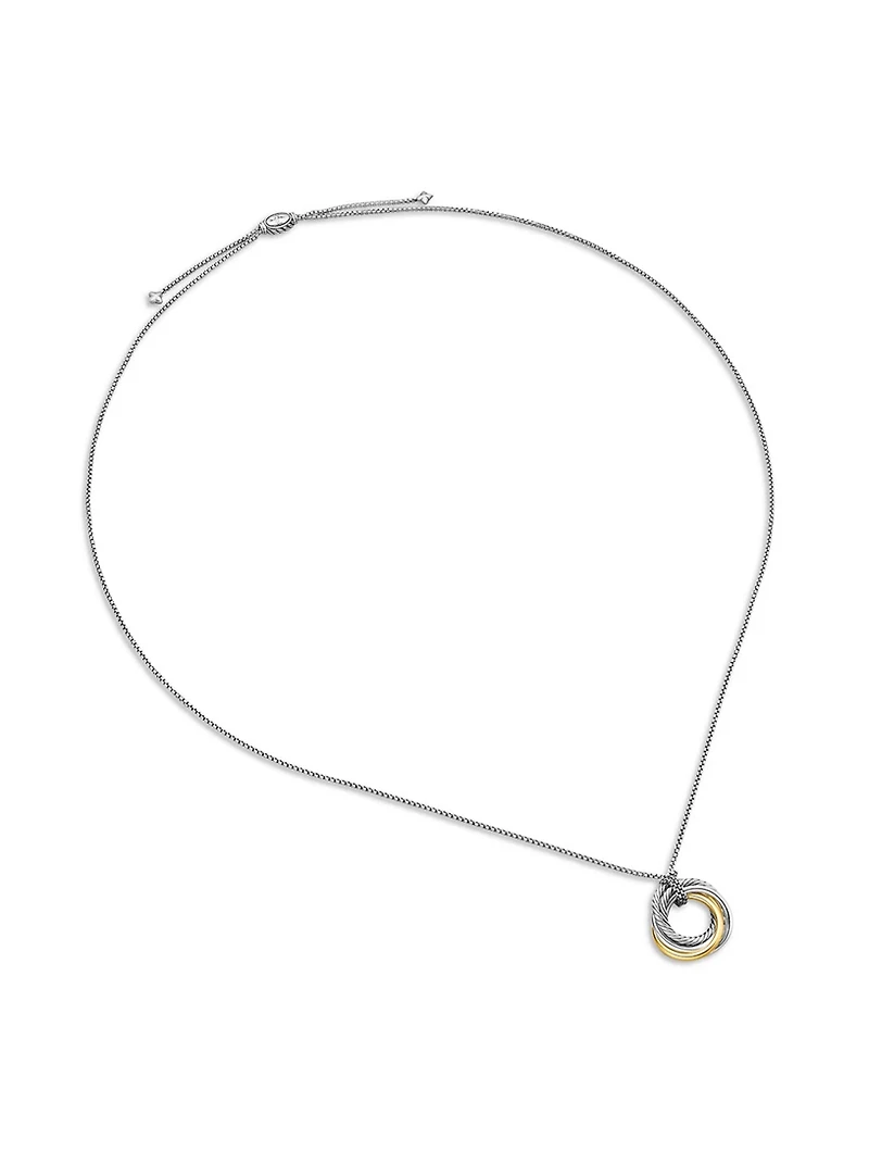Crossover Pendant Necklace In Sterling Silver With 14k Yellow Gold, 28mm