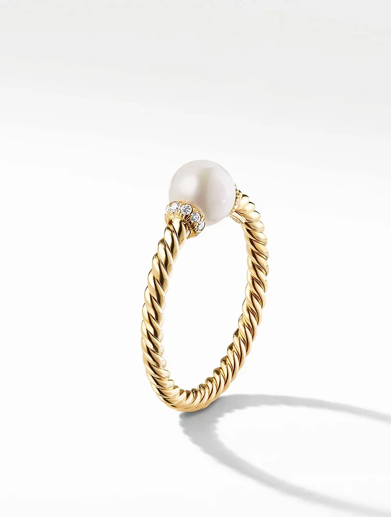 Petite Solari Station Ring 18k Yellow Gold With Pearl And Pavé Diamonds