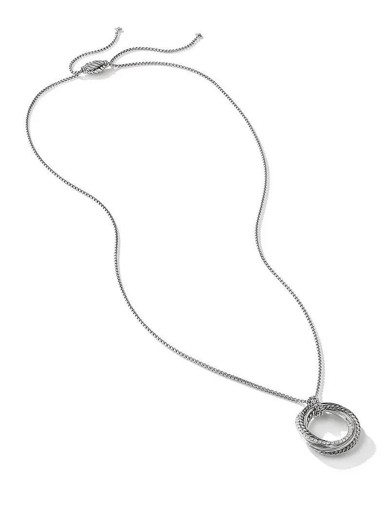 Crossover Pendant Necklace In Sterling Silver With Pavé Diamonds