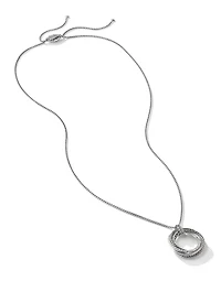 Crossover Pendant Necklace In Sterling Silver With Pavé Diamonds