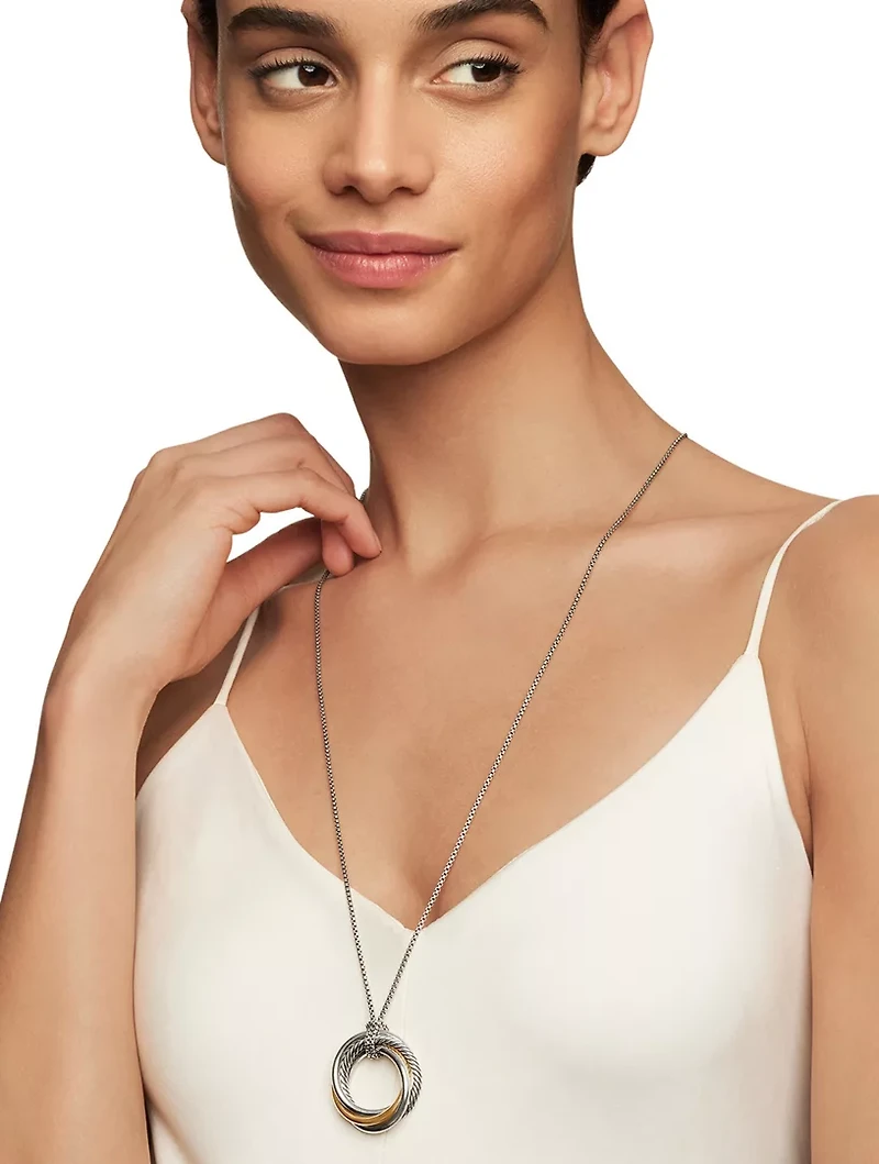 Crossover Pendant Necklace In Sterling Silver With 14k Yellow Gold