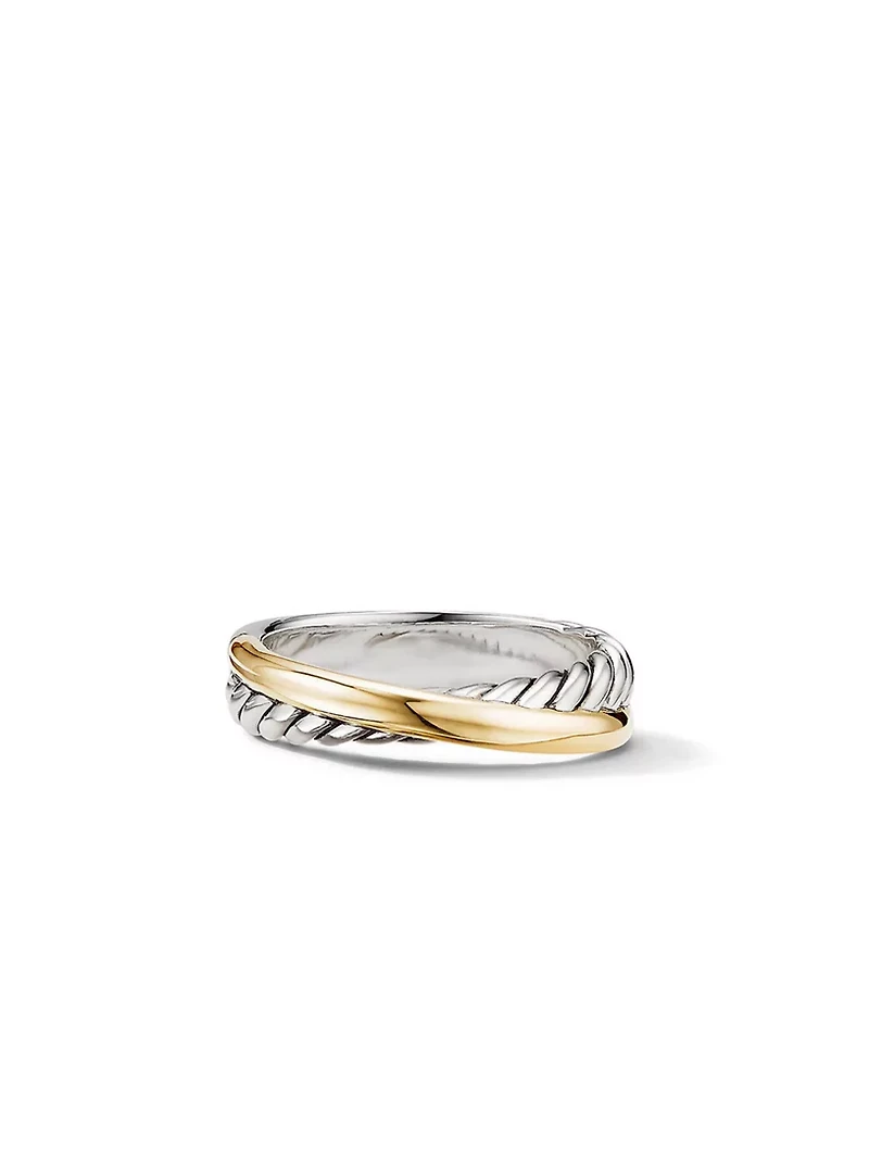 Crossover Band Ring Sterling Silver With 18k Yellow Gold
