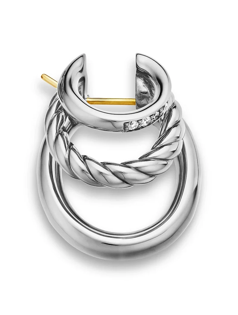 Dy Mercer® Three Row Hoop Earrings In Sterling Silver With Diamonds, 21mm