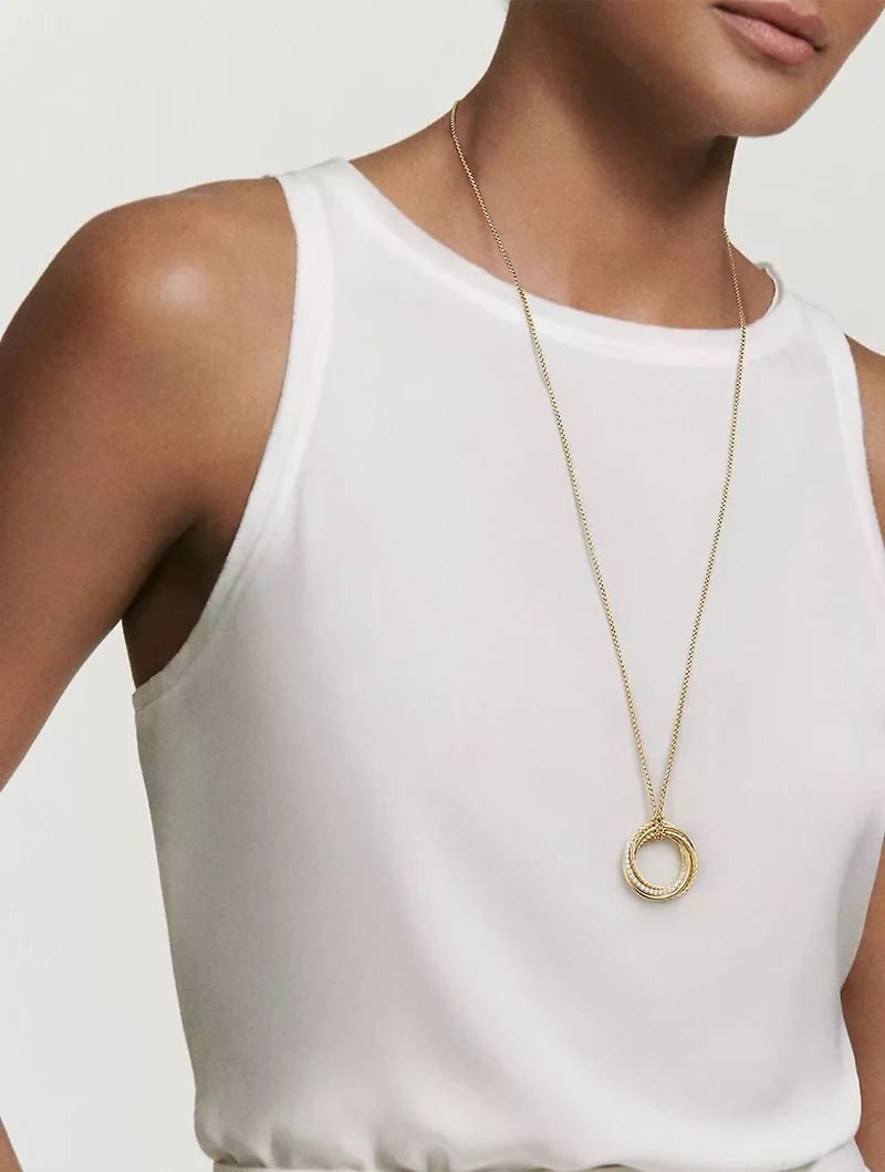 Crossover Pendant Necklace In 18k Yellow Gold With Pavé Diamonds