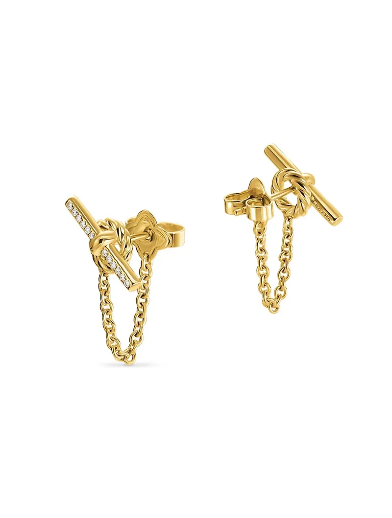 Dy Mercer® Petite Toggle Chain Stud Earrings In 18k Yellow Gold With Diamonds, 38.2mm