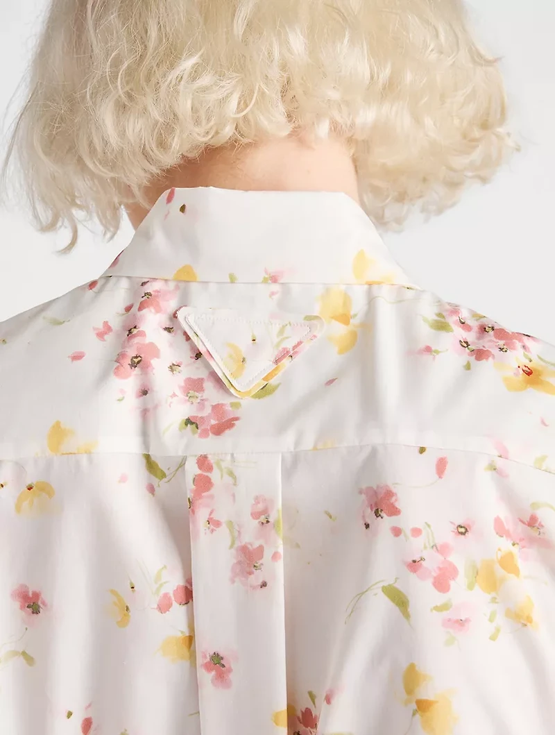 Short-sleeved Floral Print Poplin Shirt
