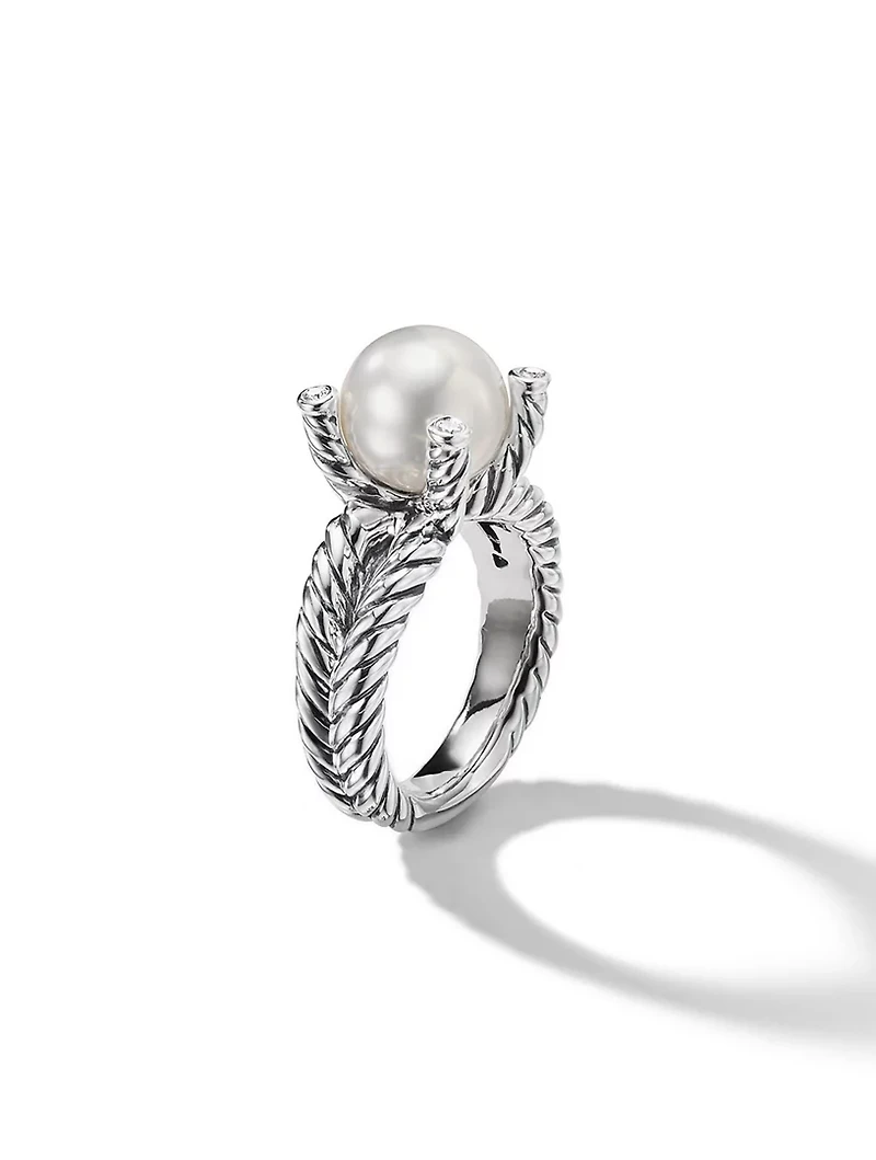 Cable Collectibles® Pearl Ring Sterling Silver With Diamonds