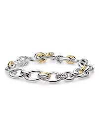 Dy Mercer® Chain Bracelet Sterling Silver With 18k Yellow Gold And Diamonds, 8mm
