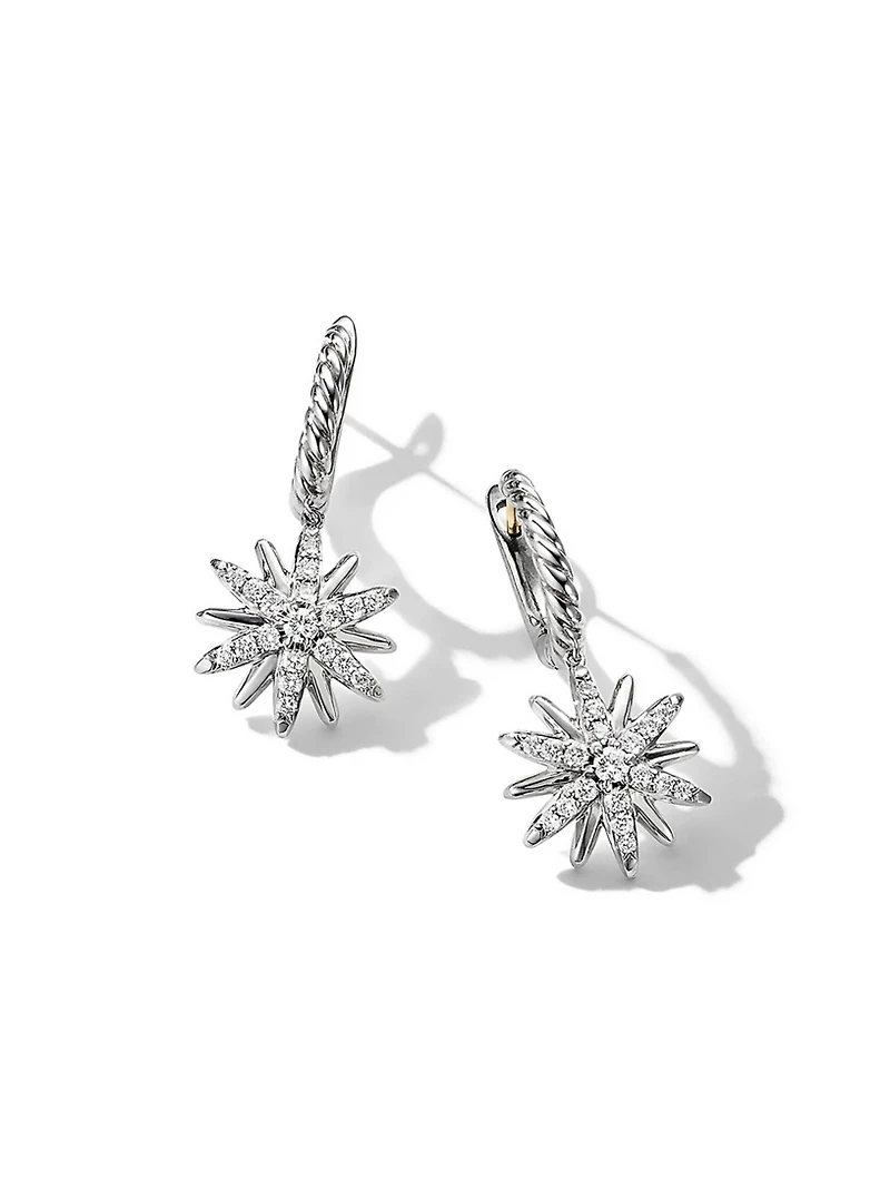 Starburst Drop Earrings In Sterling Silver With Pavé Diamonds