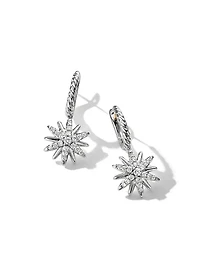 Starburst Drop Earrings In Sterling Silver With Pavé Diamonds