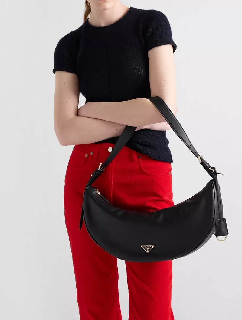 Prada Demi-lune Large Leather Shoulder Bag
