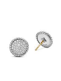 Dy Elements® Button Stud Earrings In Sterling Silver With Diamonds, 13.6mm
