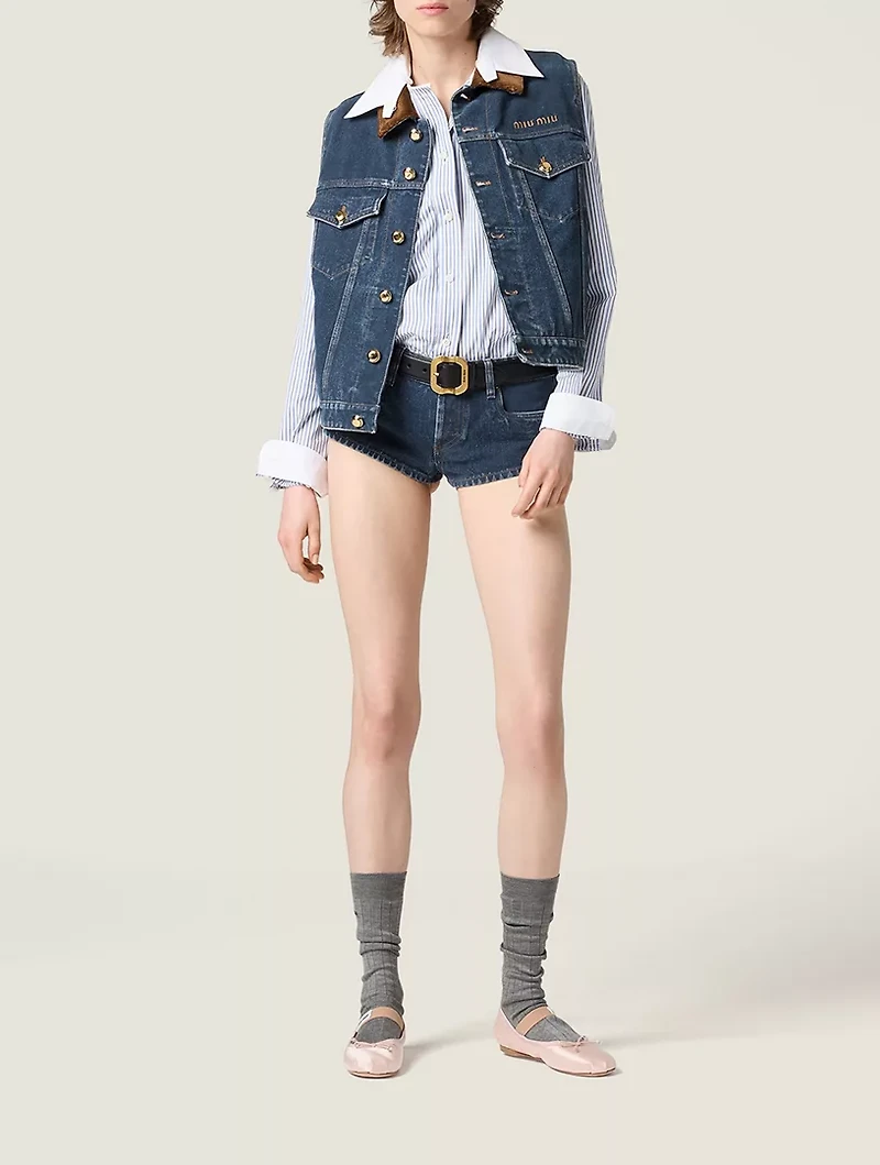 Flocked Denim And Velvet Vest