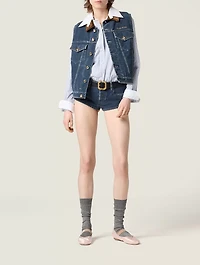 Flocked Denim And Velvet Vest