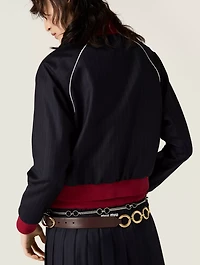 Pinstriped Zipper Blouson Jacket