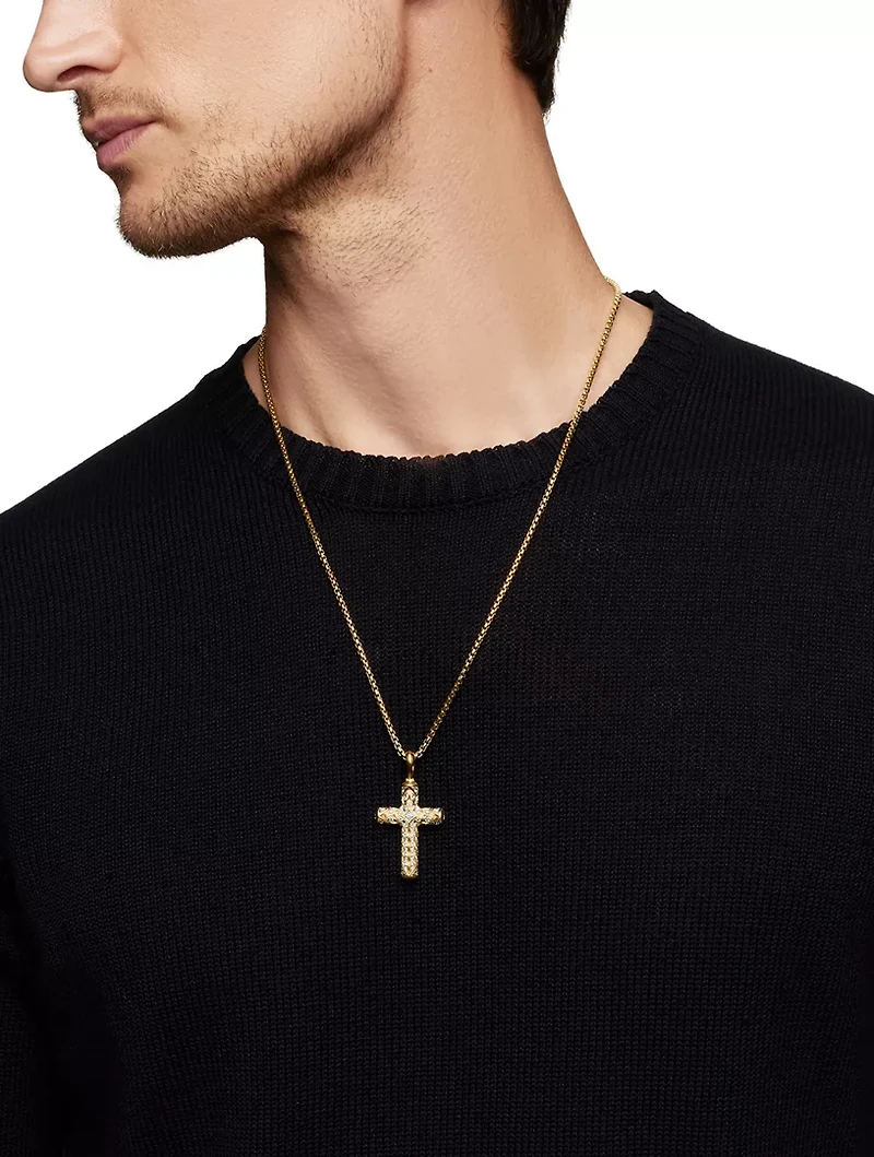 Chevron Cross Pendant In 18k Yellow Gold With Pavé Diamonds, 36mm