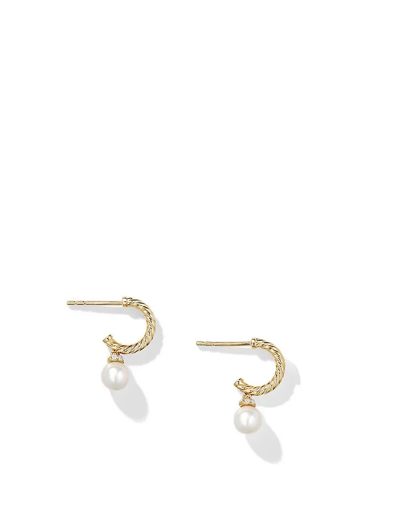 Petite Solari Hoop Drop Earrings In 18k Yellow Gold With Pearls And Pavé Diamonds
