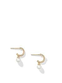 Petite Solari Hoop Drop Earrings In 18k Yellow Gold With Pearls And Pavé Diamonds