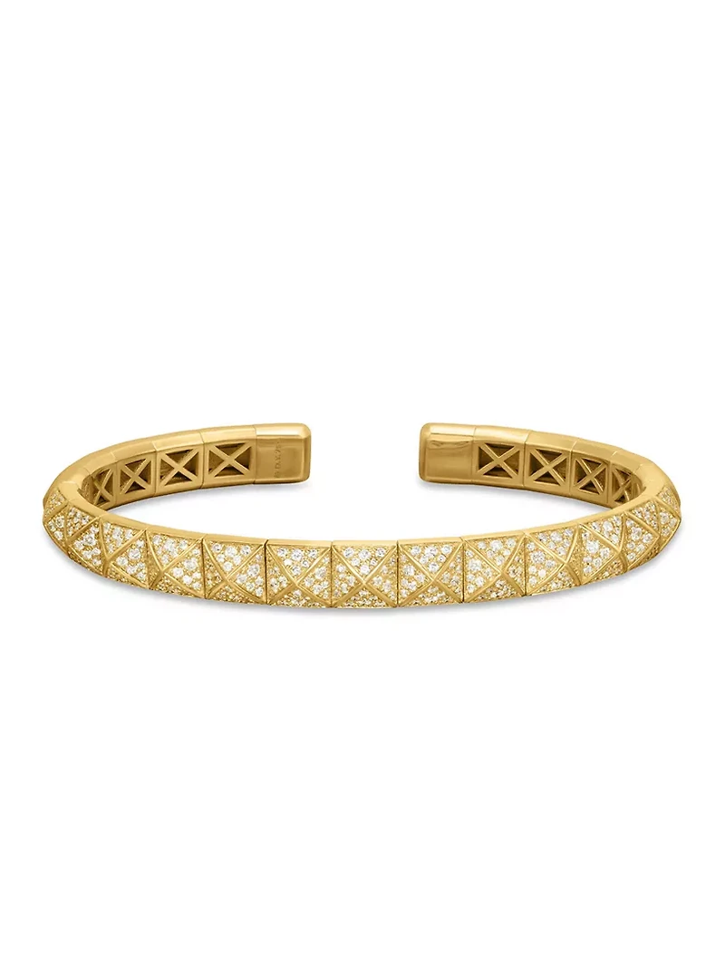 Pyramid Bangle Bracelet 18k Yellow Gold With Diamonds, 6.5mm