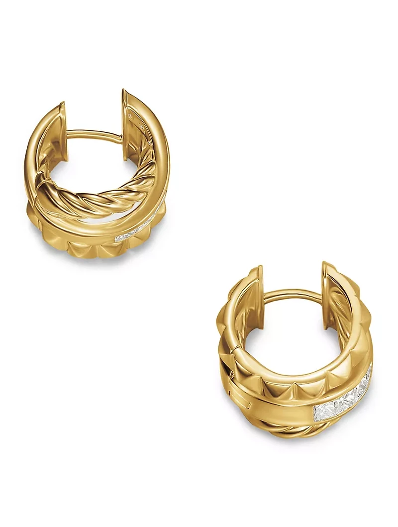 Crossover Trio Huggie Hoop Earrings In 18k Yellow Gold With Diamonds, 15.1mm