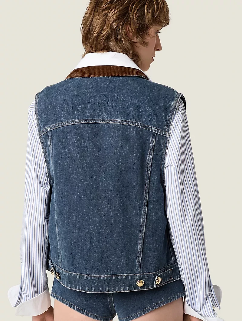 Flocked Denim And Velvet Vest