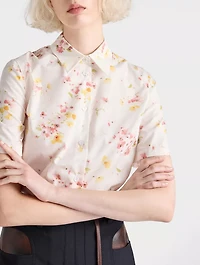 Short-sleeved Floral Print Poplin Shirt