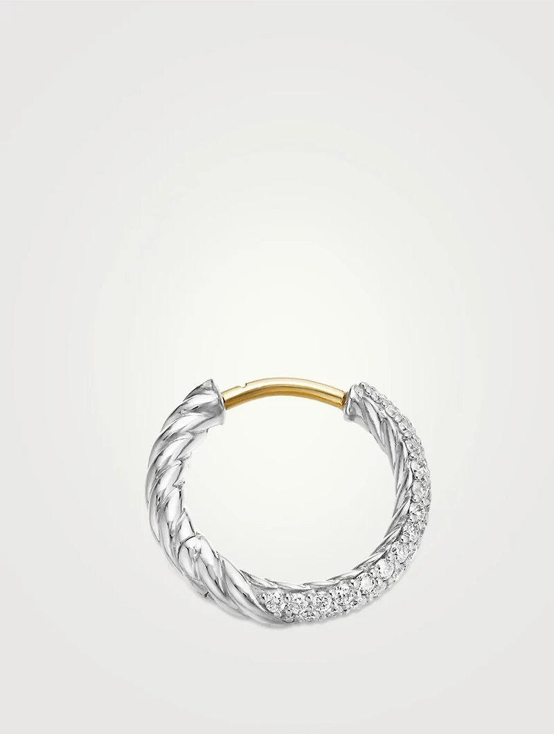 Petite Pavé Huggie Hoop Earrings In Sterling Silver With Diamonds, 14mm
