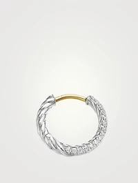 Petite Pavé Huggie Hoop Earrings In Sterling Silver With Diamonds, 14mm